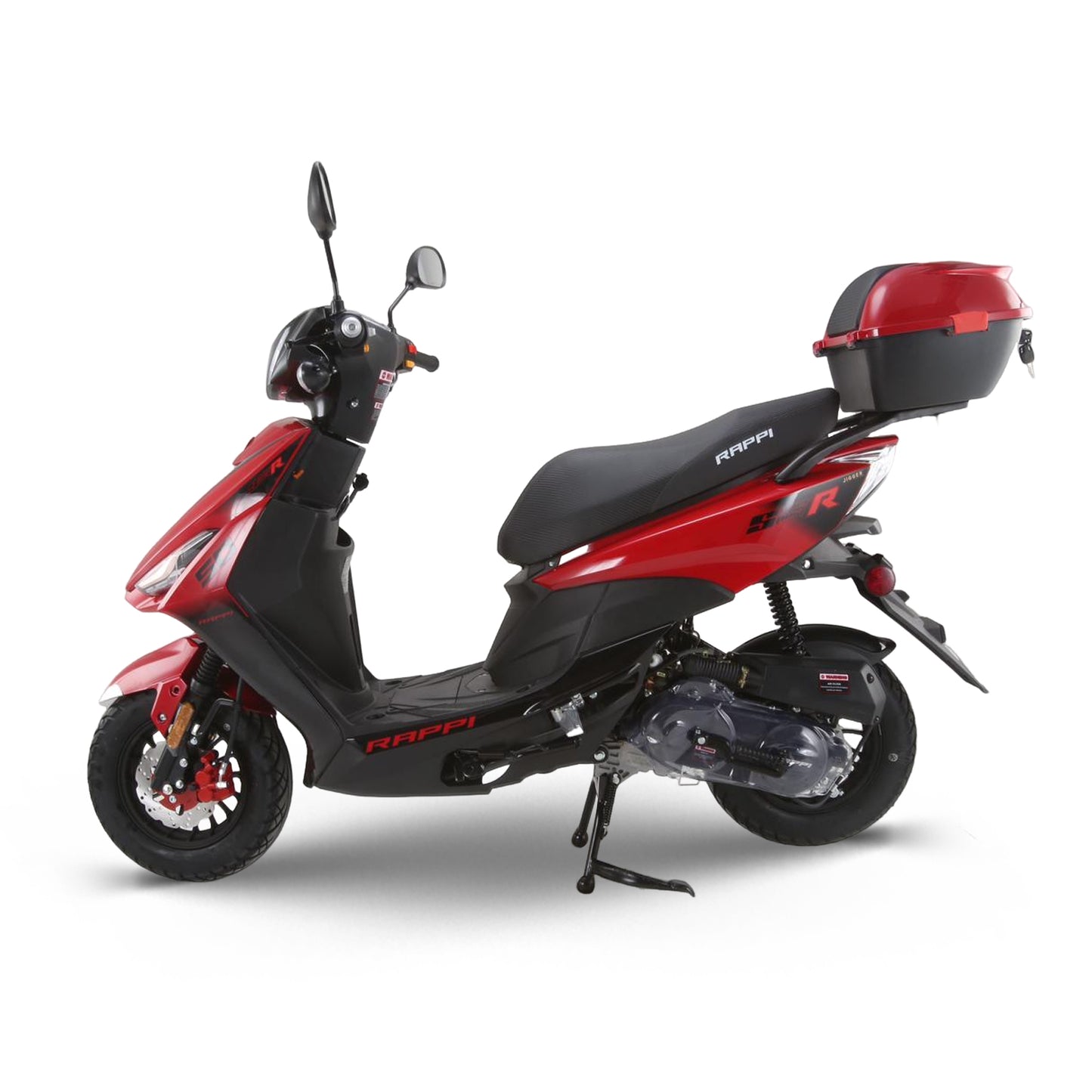 RAPPI RSS-50 Red Street Legal Scooter 50-49cc Equipped With Rear Storage Trunk, Four Stroke, Cylinder, CVT