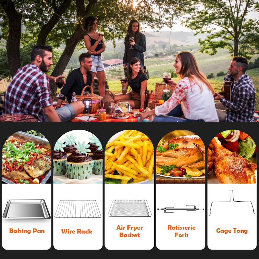 KAPAS air fryer toaster oven, 18-in-1 Toaster Oven Air Fryer Combo, 32 Quart Large Countertop Convection Oven, Bake, Broil, Toast, Fry Oil-Free, rotisserie and oven rack Included,1800W