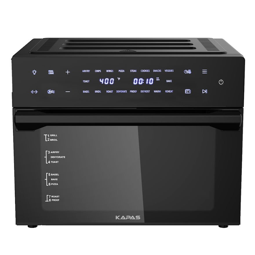 KAPAS air fryer toaster oven, 18-in-1 Toaster Oven Air Fryer Combo, 32 Quart Large Countertop Convection Oven, Bake, Broil, Toast, Fry Oil-Free, rotisserie and oven rack Included,1800W