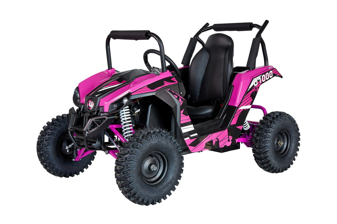 Mini UTV Ride on Car - 48V Shock Absorber Electric Vehicles with Disk Brake, Gear Switch(Front, reverse), Steel Frame, LED Lights, Off-Road TIre, Flexible Seat Belt and Seat , Three-Speed Parental Limit-Lock Function