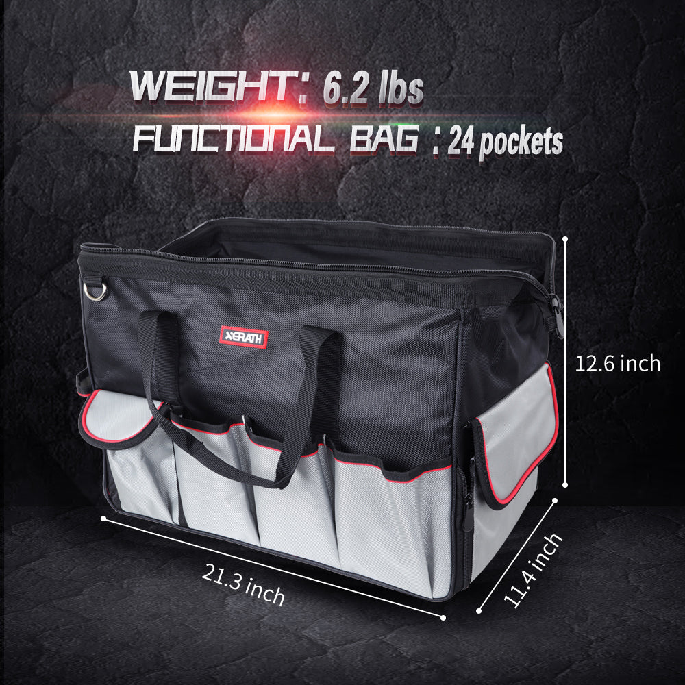 KAPAS Wide Mouth Tool Bag, Tote Bag Made by Water Proof Material and Wear-Resisting Hard Base (21-Inch)