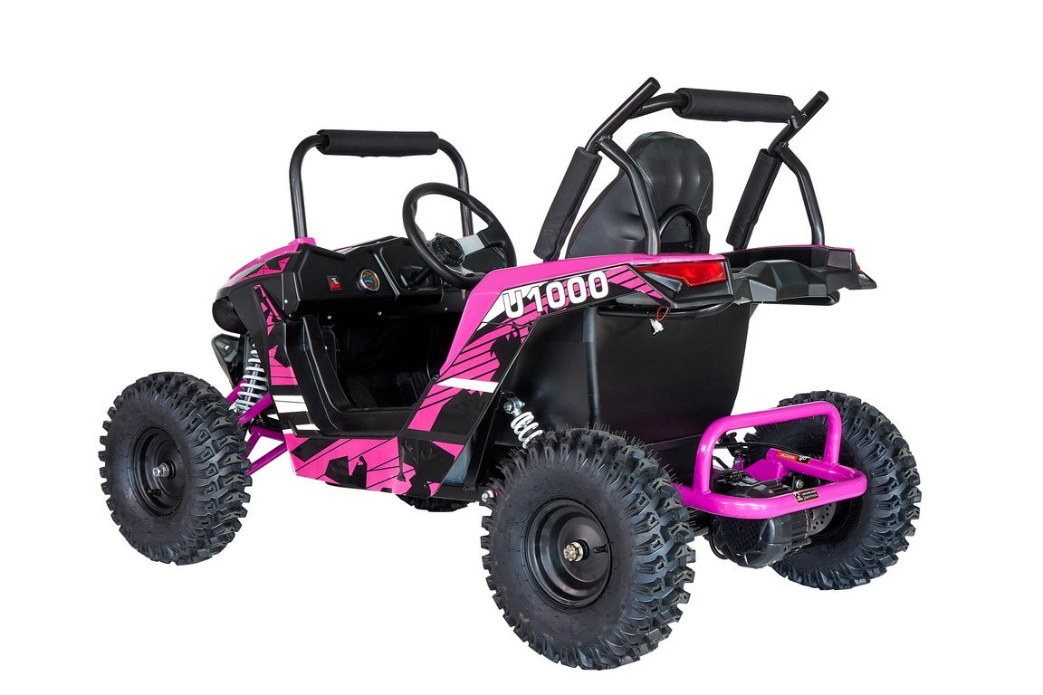 Mini UTV Ride on Car - 48V Shock Absorber Electric Vehicles with Disk Brake, Gear Switch(Front, reverse), Steel Frame, LED Lights, Off-Road TIre, Flexible Seat Belt and Seat , Three-Speed Parental Limit-Lock Function