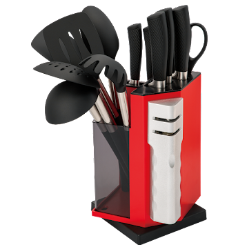 Kitchen Knives Set with Scissor, 5 Cutlery Knife Set, Slotted spoon, Ladle, Pasta Spoon,Spoon,14piece Set, Black Handle