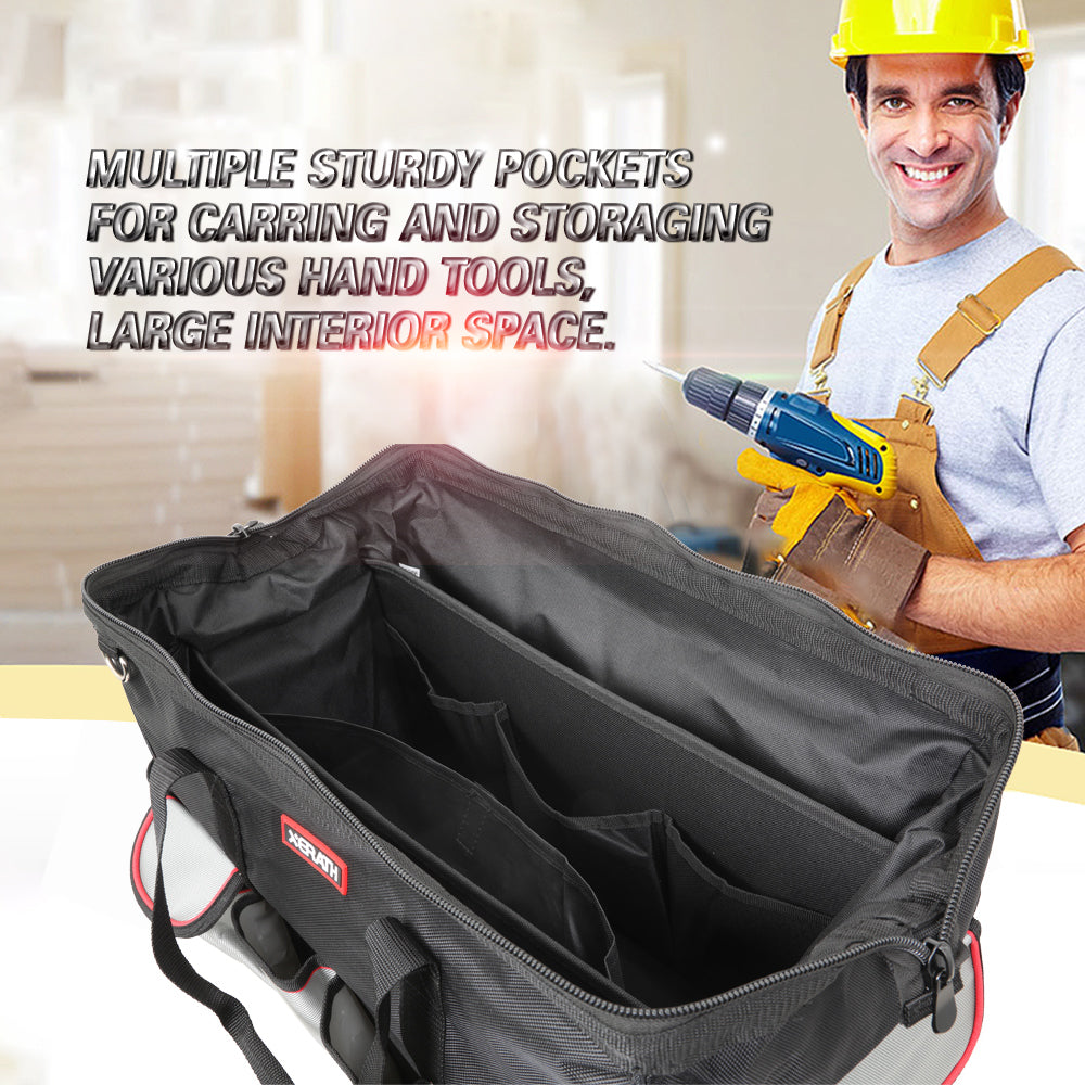 KAPAS Wide Mouth Tool Bag, Tote Bag Made by Water Proof Material and Wear-Resisting Hard Base (21-Inch)