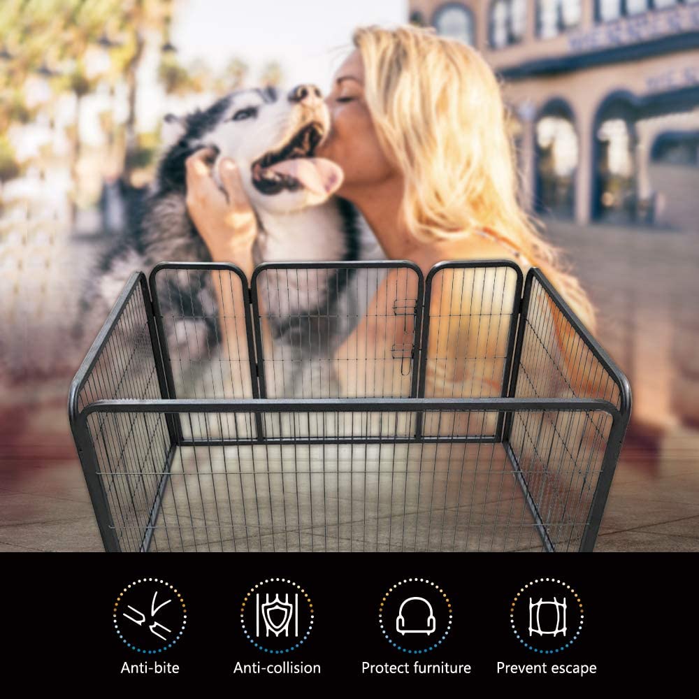 Dog Fence & Pet Playpen, Heavy Duty Foldable Metal Dog Pen 28" Height with Door for Outdoor Exercise, Indoor Kennels