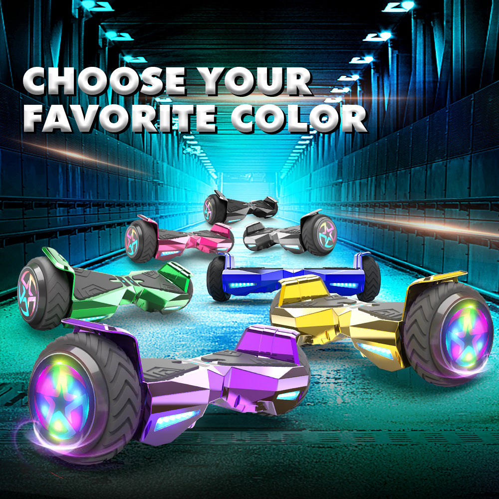 H-Warrior Hoverboard with LED Wheels, Bluetooth Speaker | Chrome Silver