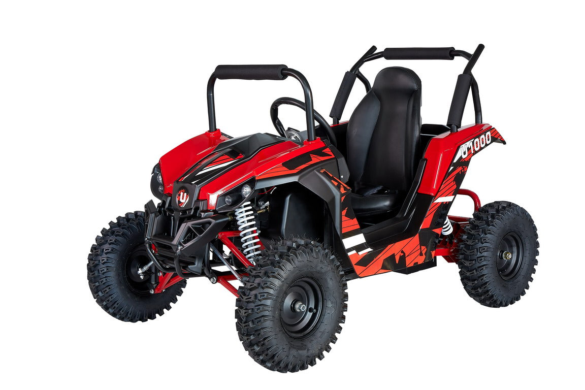 Mini UTV Ride on Car - 48V Shock Absorber Electric Vehicles with Disk Brake, Gear Switch(Front, reverse), Steel Frame, LED Lights, Off-Road TIre, Flexible Seat Belt and Seat , Three-Speed Parental Limit-Lock Function