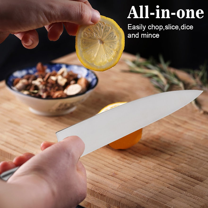 14 pcs WOODEN BLOCK Self-Sharpening Knife Set with Block, Chef Knife, Bread Knife, Steak Knife Set, Stainless Steel