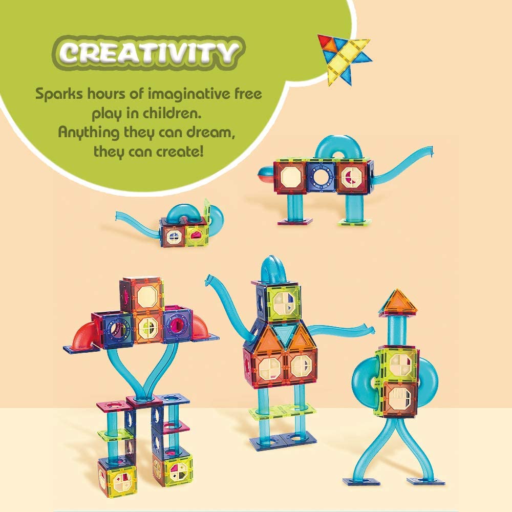 Hillo 186 pcs Marble Run Transparent Magnetic Tiles Race Track, Magnetic Building Blocks Stem Home Learning Blocks Toy Play Set for Cultivating Creativity Imagination, Hand-on Ability and Intelligence
