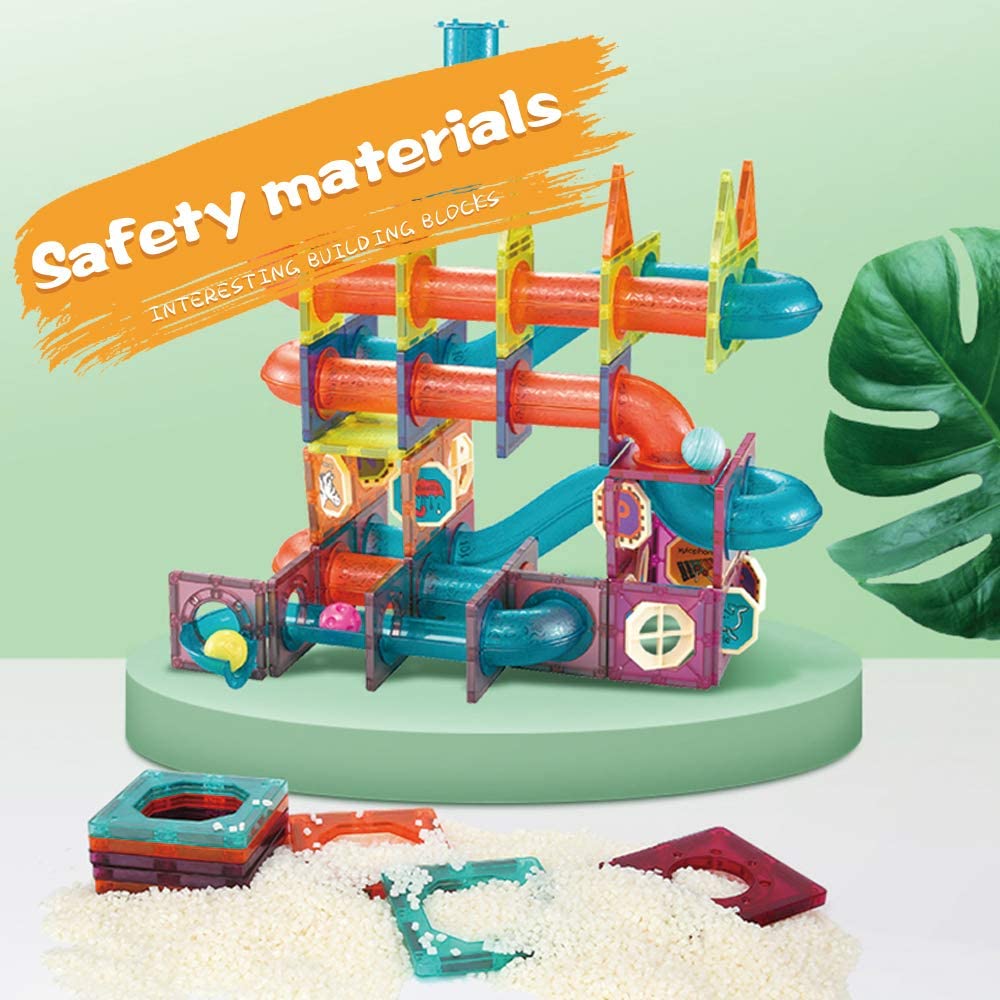 Hillo 186 pcs Marble Run Transparent Magnetic Tiles Race Track, Magnetic Building Blocks Stem Home Learning Blocks Toy Play Set for Cultivating Creativity Imagination, Hand-on Ability and Intelligence