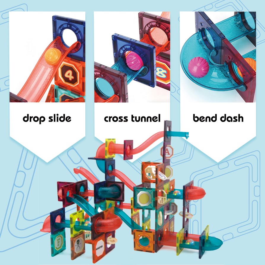 Hillo 186 pcs Marble Run Transparent Magnetic Tiles Race Track, Magnetic Building Blocks Stem Home Learning Blocks Toy Play Set for Cultivating Creativity Imagination, Hand-on Ability and Intelligence