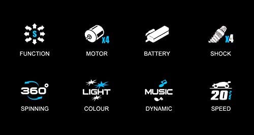 HILLO 2.4G RC Drift Stunt Car 4WD Multi-Direction LED High Speed Off-Road Vehicle With Tail Glowing Water Vapor Jet - Handle Remote Control And Watch Style Gravity Remote Control Included (Blue)