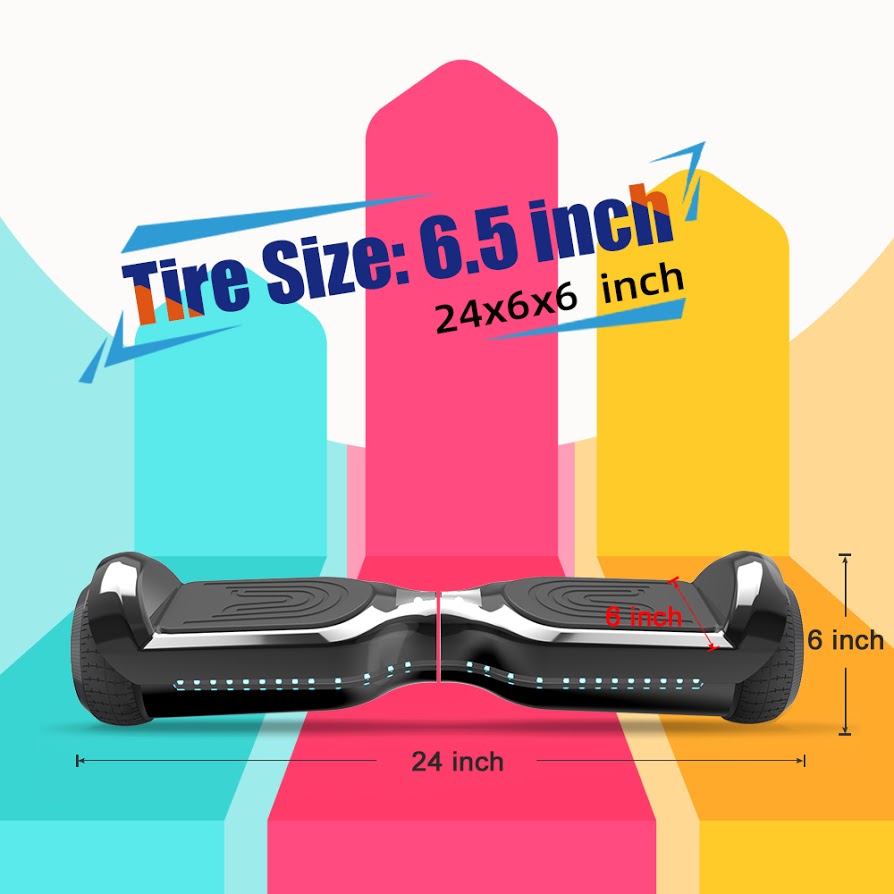 6.5'' Hoverboard with Front/Back LED & Bluetooth Speaker, Self-Balance Flash Wheel, UL Chrome Black