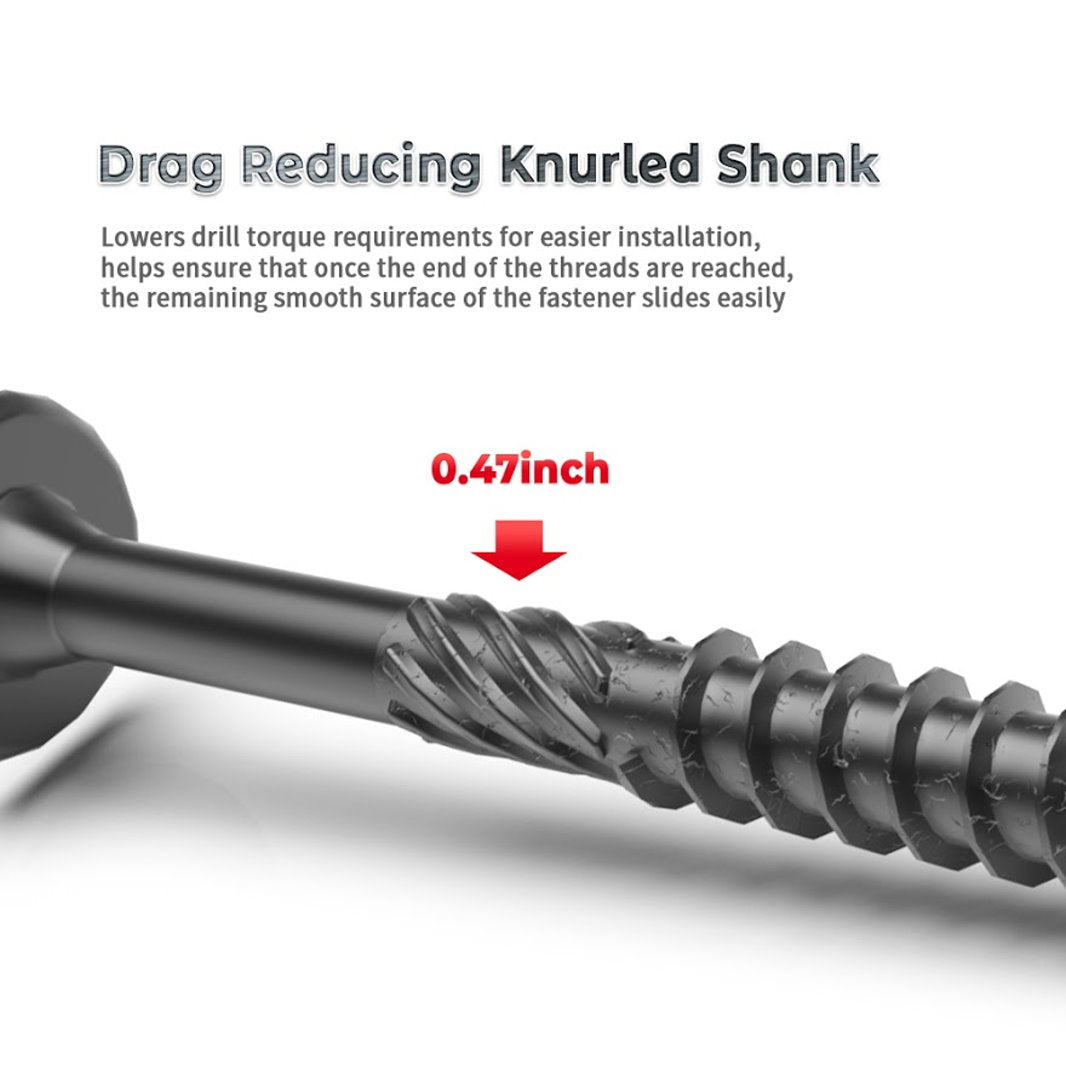 KAPAS Timber/Log/Landscaping/Deck Framing Wood Screws #14 1/4 X 8” Hex Head, Hardened Steel , Black NANO 1000hrs + Wax Exterior Coated Heavy Duty Screws (50 Count Pkg - with 5/16 inch drive bit)