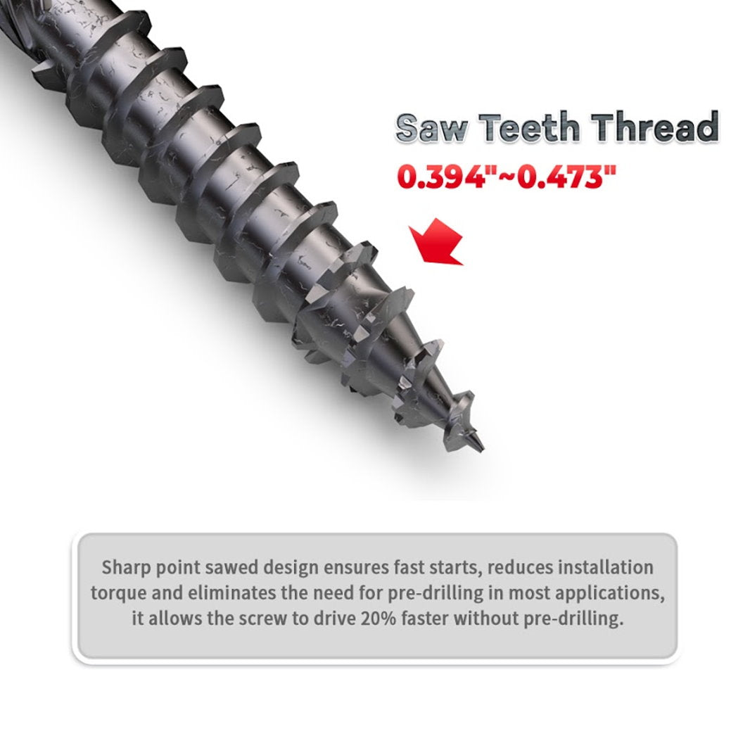 KAPAS Timber/Log/Landscaping/Deck Framing Wood Screws #14 1/4 X 6” Hex Head, Hardened Steel , Black NANO 1000hrs + Wax Exterior Coated Heavy Duty Screws (50 Count Pkg - with 5/16 inch drive bit)