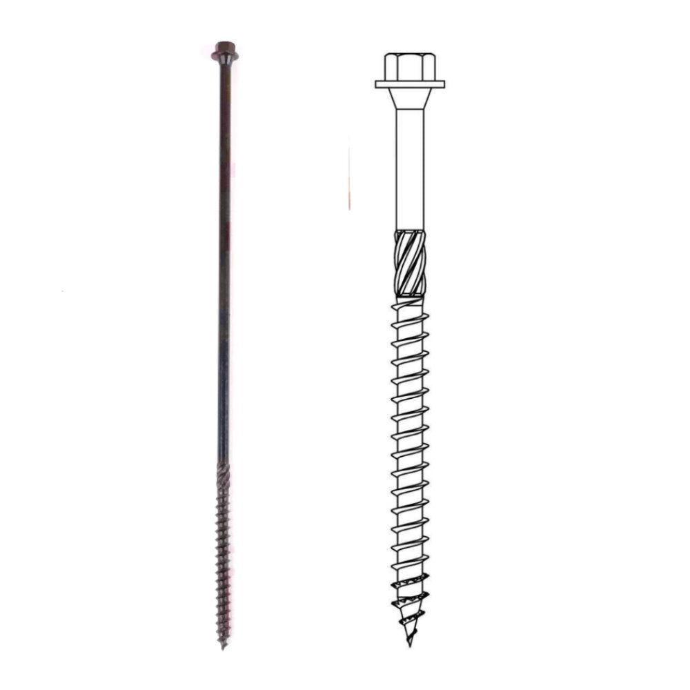 KAPAS Timber/Log/Landscaping/Deck Framing Wood Screws #14 1/4 X 6” Hex Head, Hardened Steel , Black NANO 1000hrs + Wax Exterior Coated Heavy Duty Screws (50 Count Pkg - with 5/16 inch drive bit)