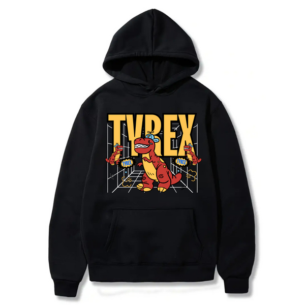 Carton Trex with Hat Logo Design. Ezwear Casual Hooded Sweatshirts, Long Sleeve Pullovers with Drawstring, Slight Stretch, Solid Color, Loose Fit,Daily Wear-Summer-Winter, 60% Cotton 40% Polyester, provide hoodies for McDonald's in the US