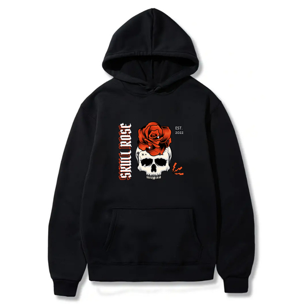 "Skull Rose" Logo Design. Ezwear Casual Hooded Sweatshirts, Long Sleeve Pullovers with Drawstring, Slight Stretch, Solid Color, Loose Fit,Daily Wear-Summer-Winter, 60% Cotton 40% Polyester, provide hoodies for McDonald's in the US