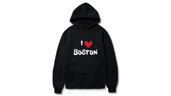 I Love Boston Design. Ezwear Casual Hooded Sweatshirts, Long Sleeve Pullovers with Drawstring, Slight Stretch, Solid Color, Loose Fit,Daily Wear-Summer-Winter, 60% Cotton 40% Polyester, provide hoodies for McDonald's in the US