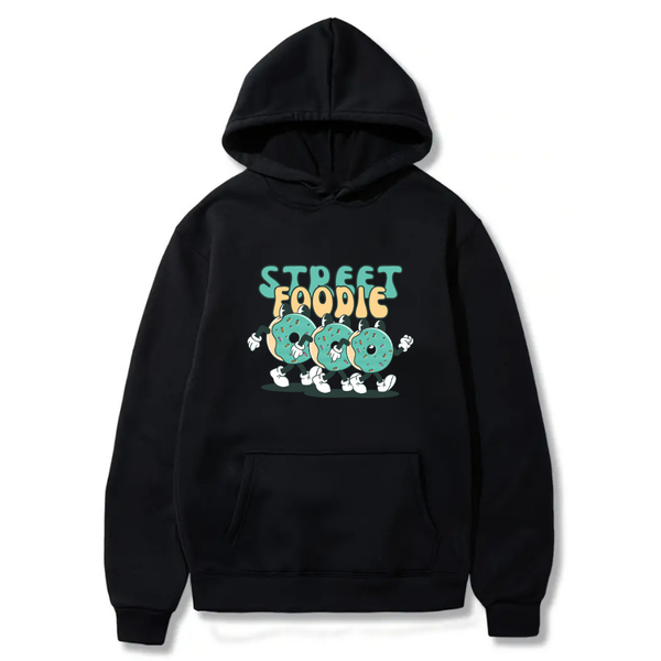 Street Foodies Logo Design. Ezwear Casual Hooded Sweatshirts, Long Sleeve Pullovers with Drawstring, Slight Stretch, Solid Color, Loose Fit,Daily Wear-Summer-Winter, 60% Cotton 40% Polyester, provide hoodies for McDonald's in the US