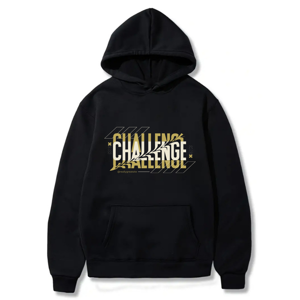 "Challenge " Logo Design. Ezwear Casual Hooded Sweatshirts, Long Sleeve Pullovers with Drawstring, Slight Stretch, Solid Color, Loose Fit,Daily Wear-Summer-Winter, 60% Cotton 40% Polyester, provide hoodies for McDonald's in the US