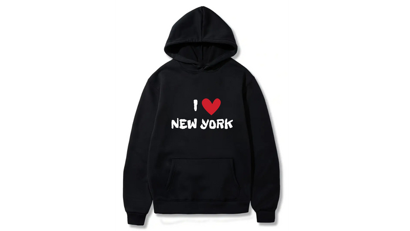 I Love New York Design. Ezwear Casual Hooded Sweatshirts, Long Sleeve Pullovers with Drawstring, Slight Stretch, Solid Color, Loose Fit,Daily Wear-Summer-Winter, 60% Cotton 40% Polyester, provide hoodies for McDonald's in the US