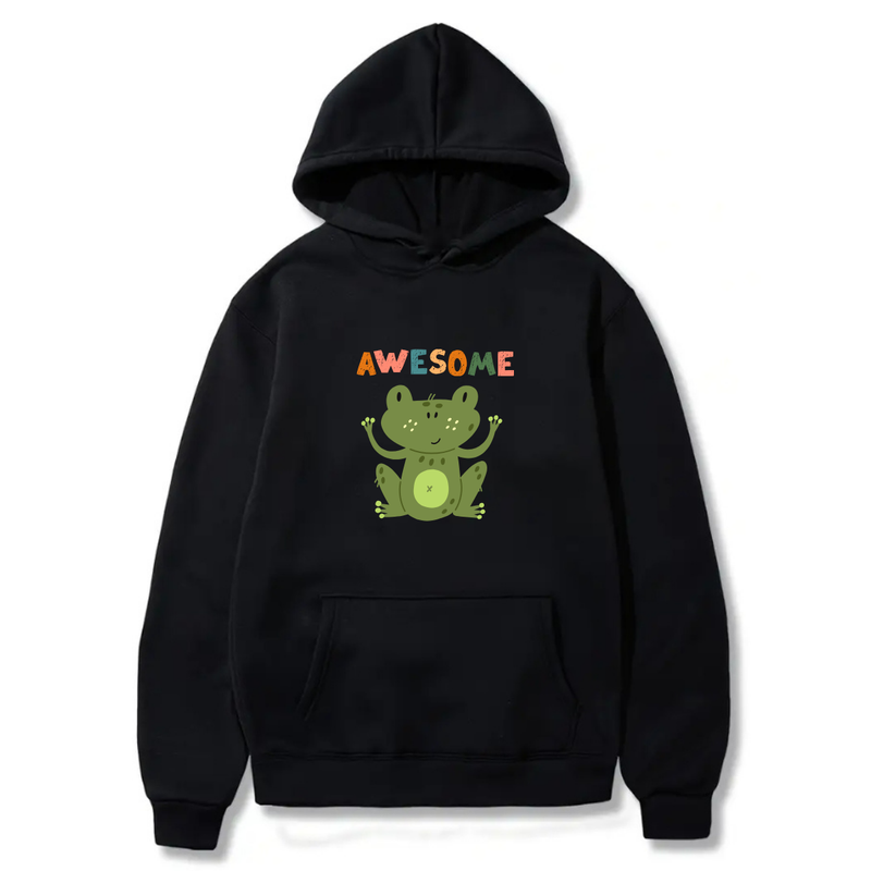 Frog with Awesome Logo Design. Ezwear Casual Hooded Sweatshirts, Long Sleeve Pullovers with Drawstring, Slight Stretch, Solid Color, Loose Fit,Daily Wear-Summer-Winter, 60% Cotton 40% Polyester, provide hoodies for McDonald's in the US