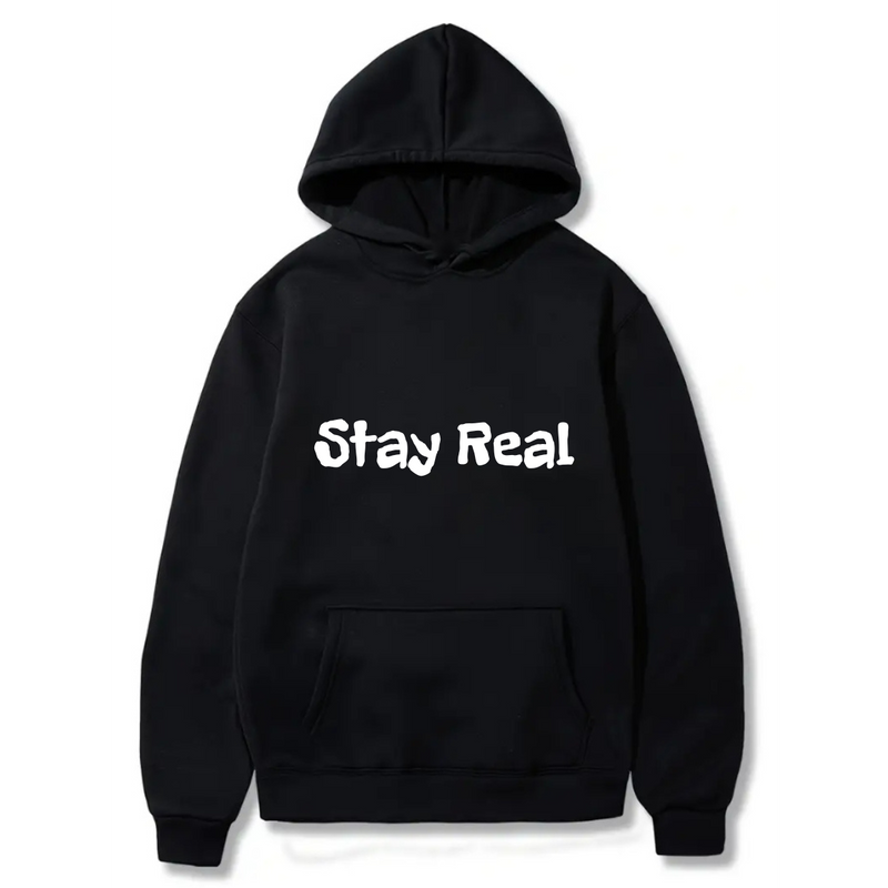 Stay Real Logo Design. Ezwear Casual Hooded Sweatshirts, Long Sleeve Pullovers with Drawstring, Slight Stretch, Solid Color, Loose Fit,Daily Wear-Summer-Winter, 60% Cotton 40% Polyester, provide hoodies for McDonald's in the US