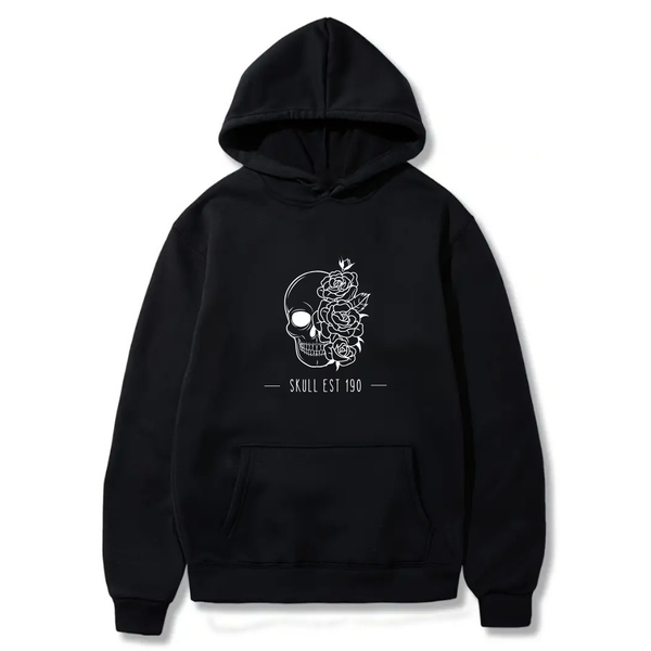 Skull EST 190 Logo Design. Ezwear Casual Hooded Sweatshirts, Long Sleeve Pullovers with Drawstring, Slight Stretch, Solid Color, Loose Fit,Daily Wear-Summer-Winter, 60% Cotton 40% Polyester, provide hoodies for McDonald's in the US