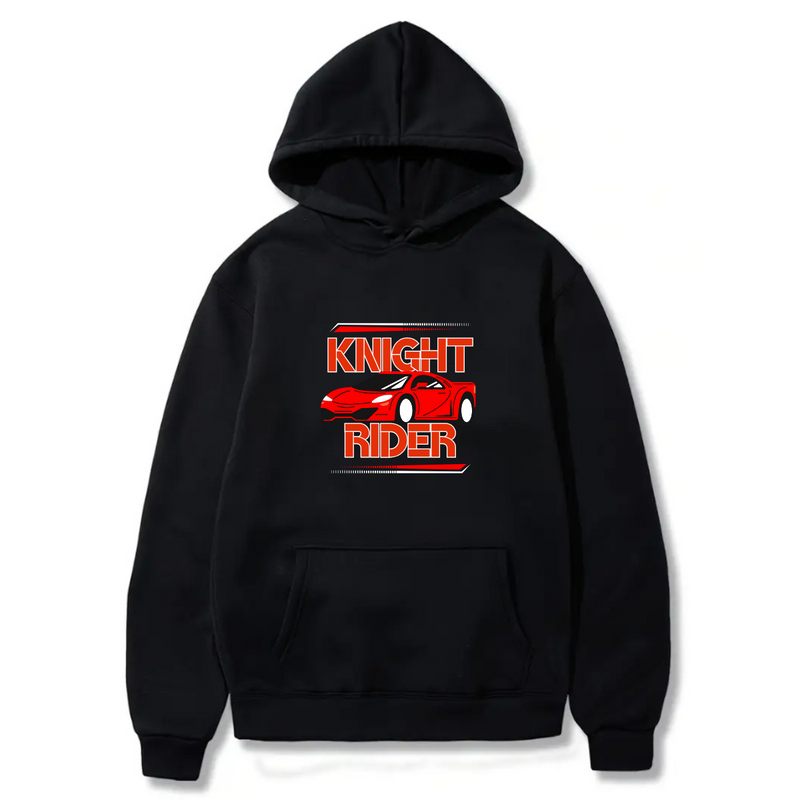 "Knight Rider" Logo Design. Ezwear Casual Hooded Sweatshirts, Long Sleeve Pullovers with Drawstring, Slight Stretch, Solid Color, Loose Fit,Daily Wear-Summer-Winter, 60% Cotton 40% Polyester, provide hoodies for McDonald's in the US