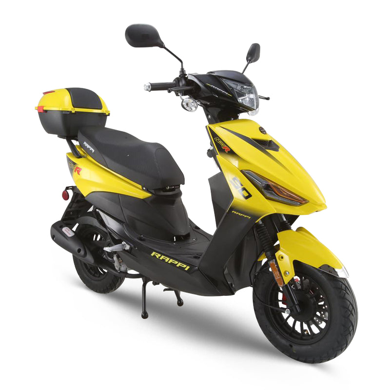 RAPPI RSS-50 Yellow Street Legal Scooter 50-49cc Equipped With Rear Storage Trunk, Four Stroke, Cylinder, CVT