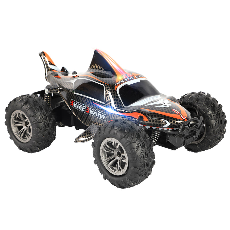 1:18 RC Shark Car, 2.4 GHz Remote Control Car Shark Car with LED Lights, High Speed 20 Km/h, Strong Power and Shock Absorption, Best Gifts for Kids, Orange/ Green