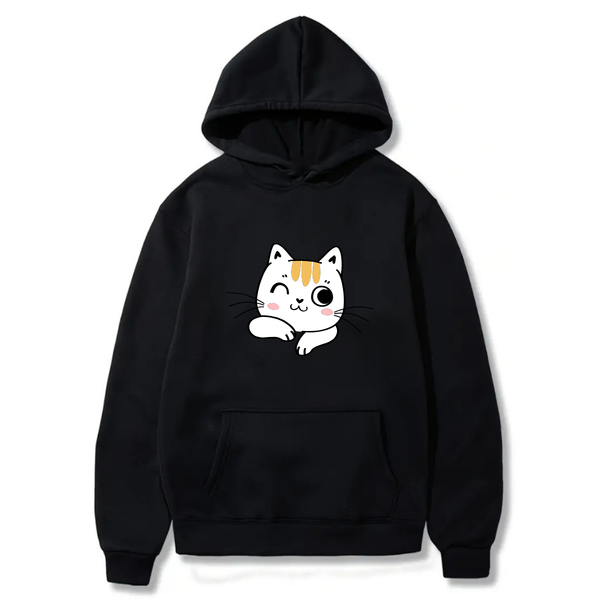 Cat Logo Design. Ezwear Casual Hooded Sweatshirts, Long Sleeve Pullovers with Drawstring, Slight Stretch, Solid Color, Loose Fit,Daily Wear-Summer-Winter, 60% Cotton 40% Polyester, provide hoodies for McDonald's in the US