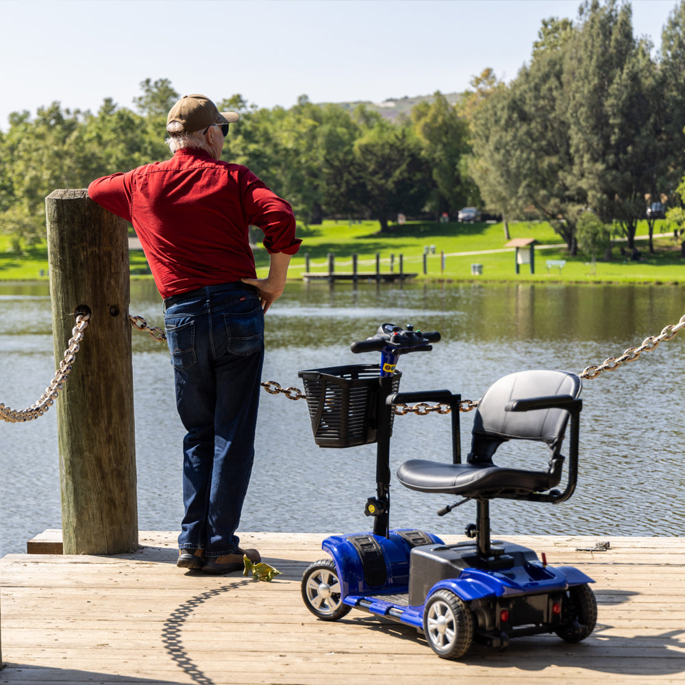 SKRT Mobility Scooter for Adults, Senior, skmc 4 Wheels Electric Powered Chargeable Device for Travel, Lightweight and Portable, with LED Headlights and Basket, Charger Included