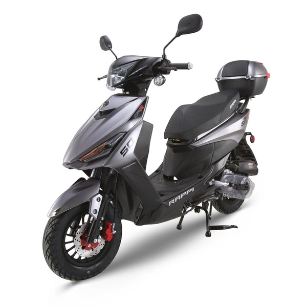 RAPPI RSS-50 Silver Street Legal Scooter 50-49cc Equipped With Rear Storage Trunk, Four Stroke, Cylinder, CVT