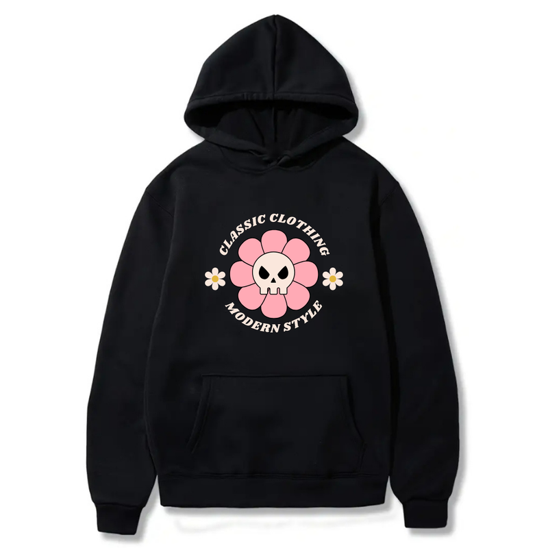 Pink Flower Classic Clothing Logo Design. Ezwear Casual Hooded Sweatshirts, Long Sleeve Pullovers with Drawstring, Slight Stretch, Solid Color, Loose Fit,Daily Wear-Summer-Winter, 60% Cotton 40% Polyester, provide hoodies for McDonald's in the US