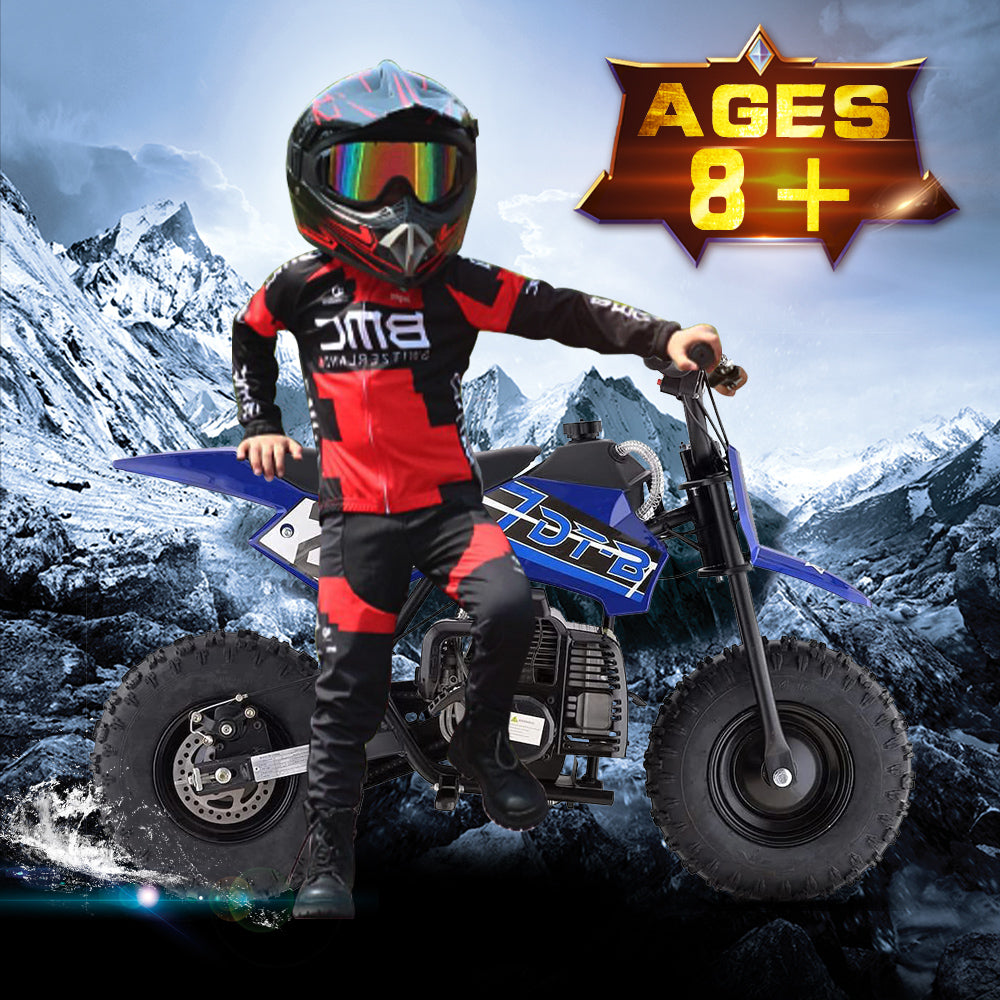 Kids Mini 50CC Gas Dirt Bike, 2 Stroke Ride on Bike with Off-Road Tire, Shocks, Pull Start, Oil Mixed Required, Support Up to 165lbs,Max Speed 20 MPH,Age 8+