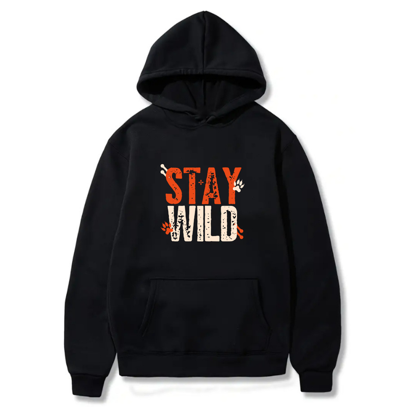 Stay Wild Logo Design. Ezwear Casual Hooded Sweatshirts, Long Sleeve Pullovers with Drawstring, Slight Stretch, Solid Color, Loose Fit,Daily Wear-Summer-Winter, 60% Cotton 40% Polyester, provide hoodies for McDonald's in the US