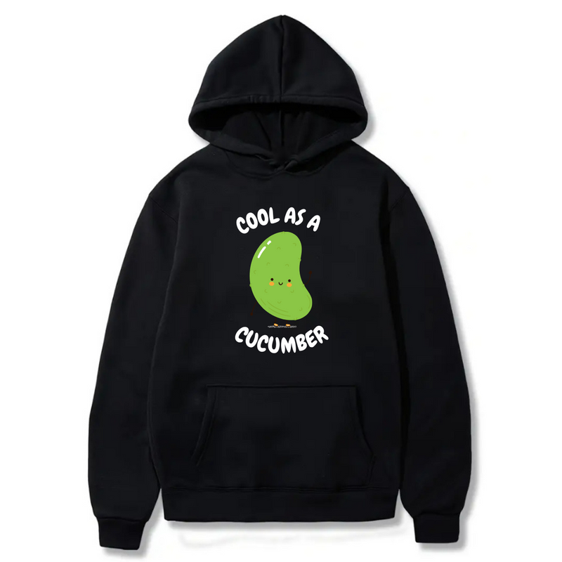 Cool as a Cucumber Logo Design. Ezwear Casual Hooded Sweatshirts, Long Sleeve Pullovers with Drawstring, Slight Stretch, Solid Color, Loose Fit,Daily Wear-Summer-Winter, 60% Cotton 40% Polyester, provide hoodies for McDonald's in the US