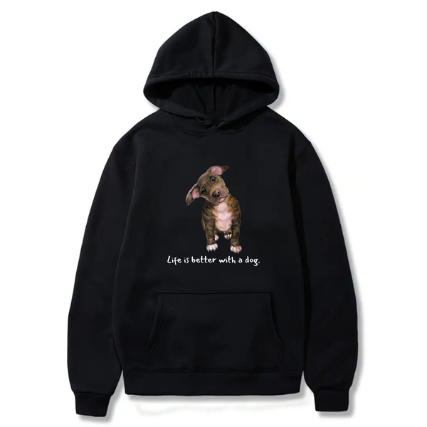 Life is Better with a Dog Logo Design. Ezwear Casual Hooded Sweatshirts, Long Sleeve Pullovers with Drawstring, Slight Stretch, Solid Color, Loose Fit,Daily Wear-Summer-Winter, 60% Cotton 40% Polyester, provide hoodies for McDonald's in the US