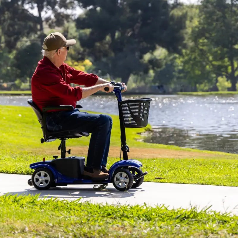 Electric Mobility Scooter for Adults, Senior, 4 Wheels Electric Powered Chargeable Device for Travel, Lightweight and Portable, with LED Headlights and Basket, Charger Included