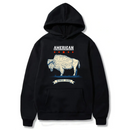 American Buffalo Logo Design. Ezwear Casual Hooded Sweatshirts, Long Sleeve Pullovers with Drawstring, Slight Stretch, Solid Color, Loose Fit,Daily Wear-Summer-Winter, 60% Cotton 40% Polyester, provide hoodies for McDonald's in the US