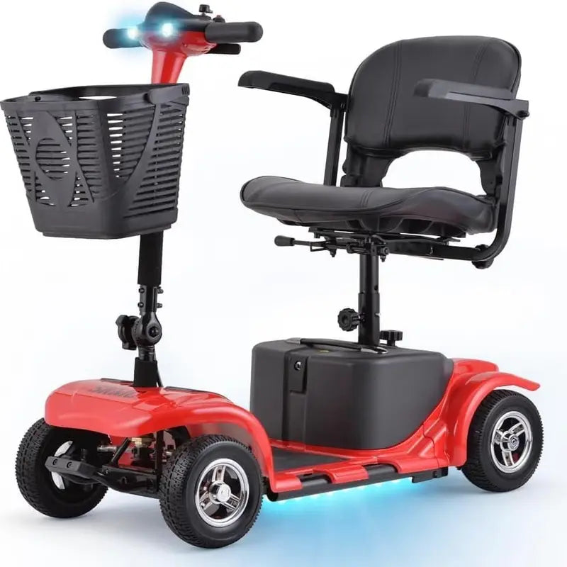 Electric Mobility Scooter for Adults, Senior, 4 Wheels Electric Powered Chargeable Device for Travel, Lightweight and Portable, with LED Headlights and Basket, Charger Included