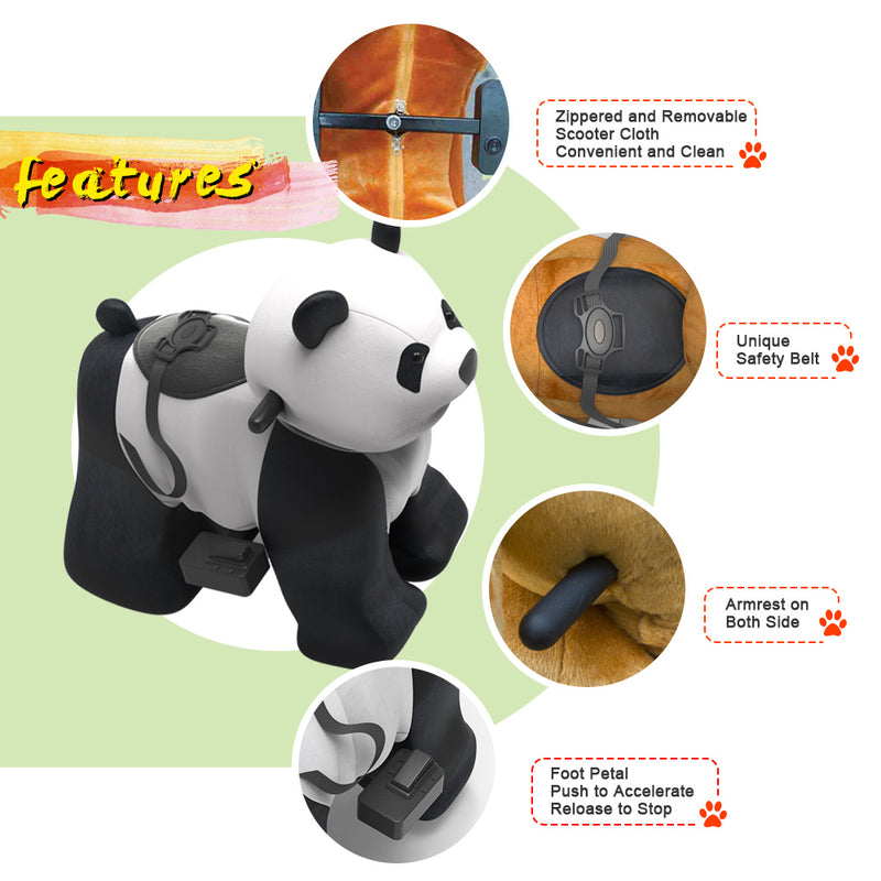 Electric Stuffed Ride on Panda Toy Animals for 3-7 Years Old (6V/7A)