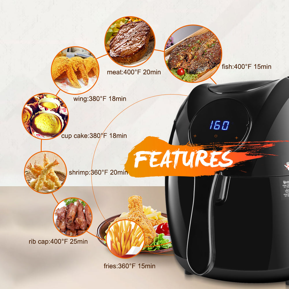 Electric Air Fryer, 4.8 Quarts,7-in-1 One-Touch Screen Cook Presets-Black