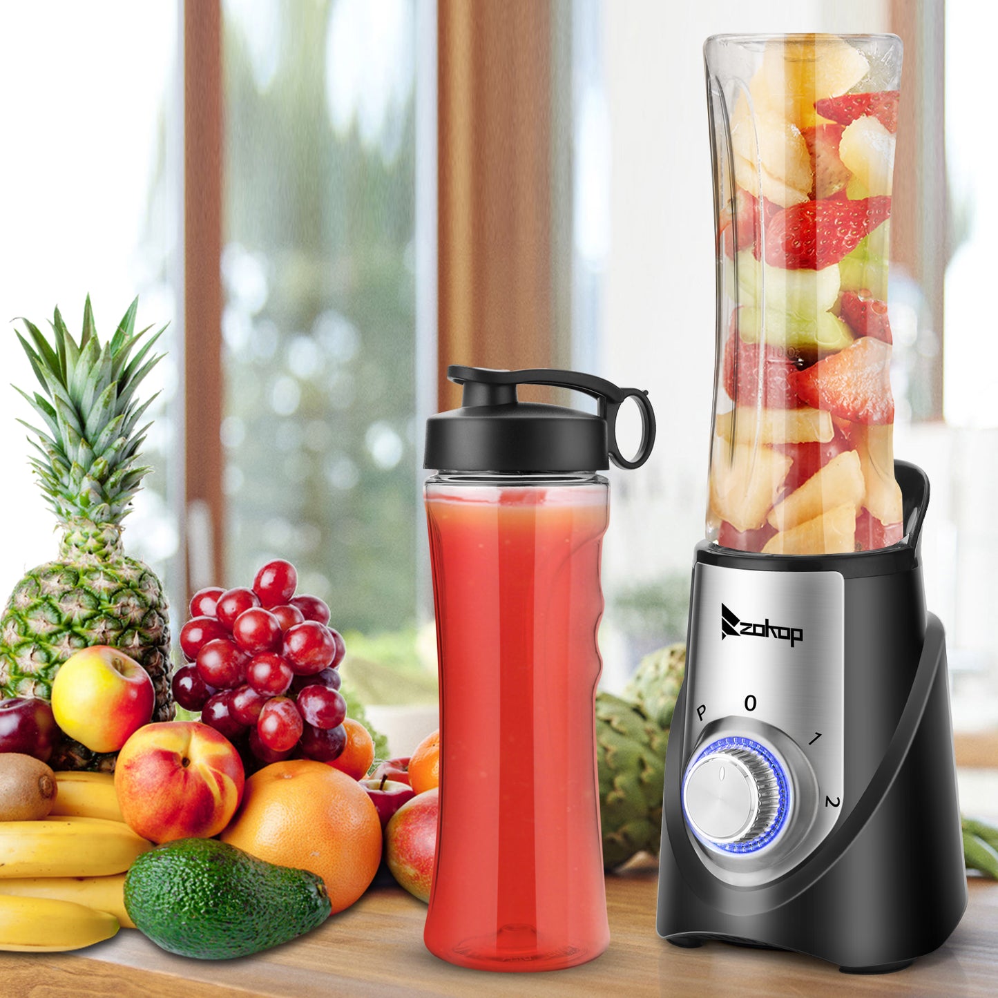 Mini Smoothie & Juice Blender, Three-speed Mechanical, Personal Size Blender for Shakes and Smoothies, Single Serve Blender with 2*600ml Tritan BPA-Free Cups 350W