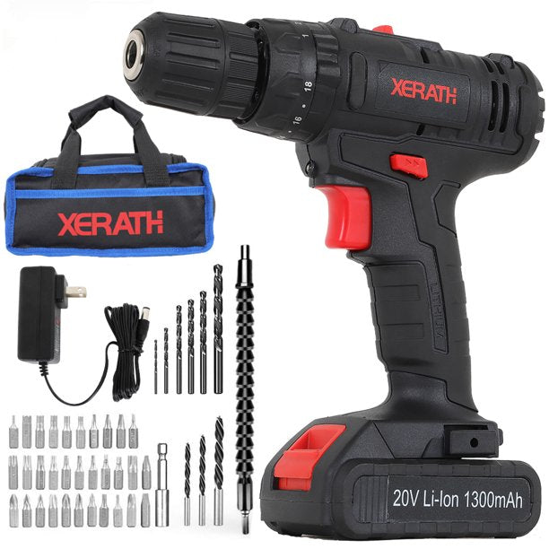 KAPAS Cordless Drill Driver Kit, 20V Max Impact Hammer Drill Set w/ Lithium-Ion Battery, Fast Charger, 21+1+1 Clutch, 330 In-lb Torque, Variable Speed & Built-in LED for Drilling Walls, Bricks, Wood, Metal