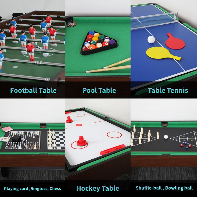 FITPHER 12 in 1 Multifunctional Table Game, Foosball, Pool, Shuffleboard, Ping Pong, Slide Hockey, Bowling, Backgmmon, Ringtoss, Horsshoes, Checker/Chess, Playing Card and Dice