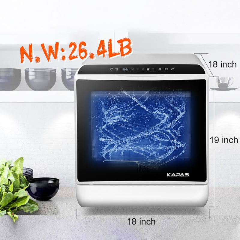 Portable Countertop Dishwasher, 5 Washing Programs, Built-in 5-Liter Water Tank, 3D Cyclone Spray, Fruit & Vegetable Cleaning with Basket, High Pressure & High Temperature, Air Drying