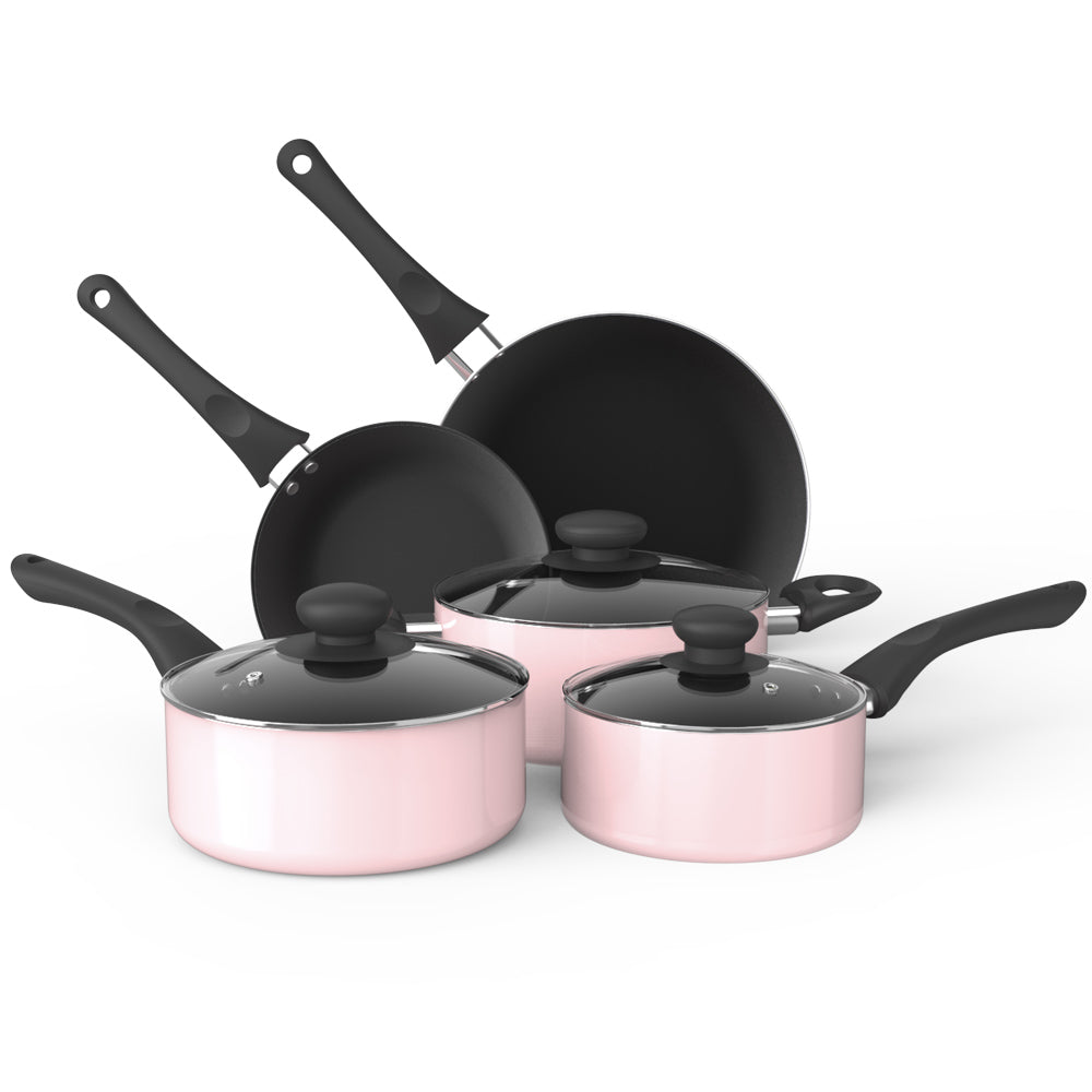 Aluminum Alloy Non-Stick Cookware Set, Pots and Pans - 8-Piece Set (Light Pink)